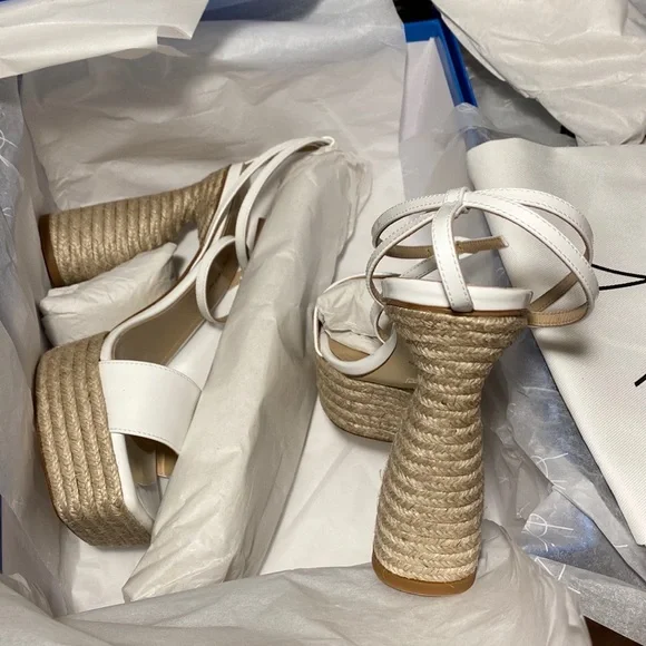 NWT Paul Andrew patent leather square toe strappy espadrille platform sandals